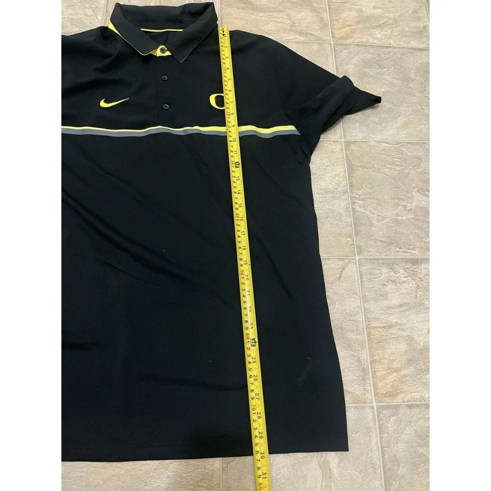 Nike Oregon Ducks Dri-FIT Polo Shirt Mens Large Black Yellow Swoosh Golf Tee